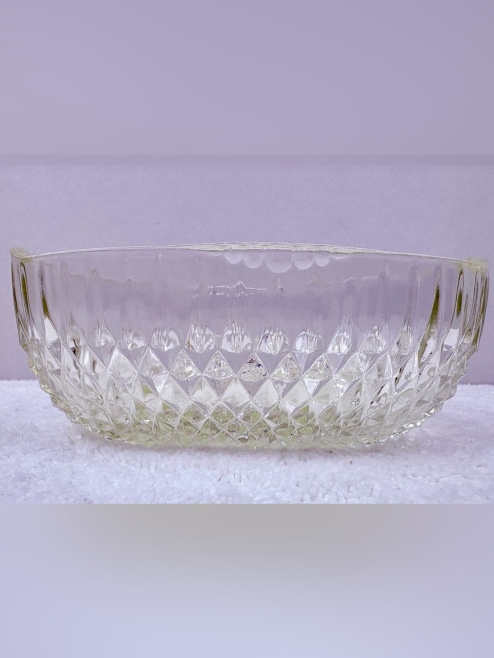 Vintage Indiana Glass Company Diamond Point Oval Four-Footed Compote.